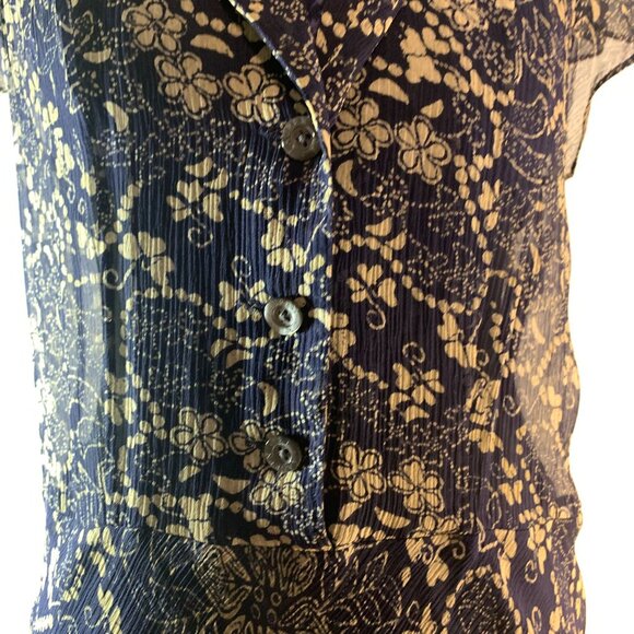 Lauren Ralph Lauren Sheer Floral Maxi Dress Blue & Beige Size 6 100% Silk Button - Picture 6 of 16